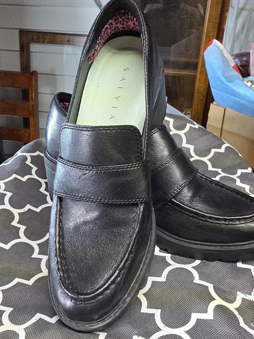 Salvia Women's Black Leather Slip-On Loafers with Cushioned Insole